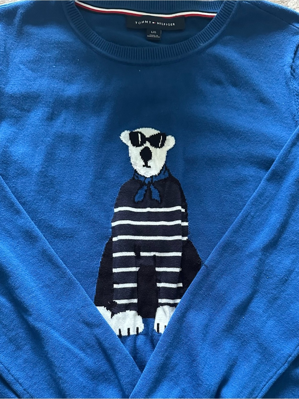 Tommy Hilfiger Royal Blue Long Sleeve Sweater with Striped Polar Bear Motif
